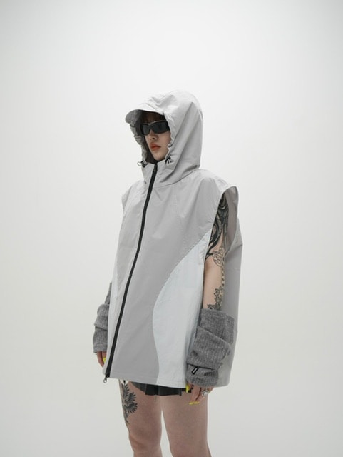 受注制【Never mind the XU】sleeveless zip up hoodie (3color)