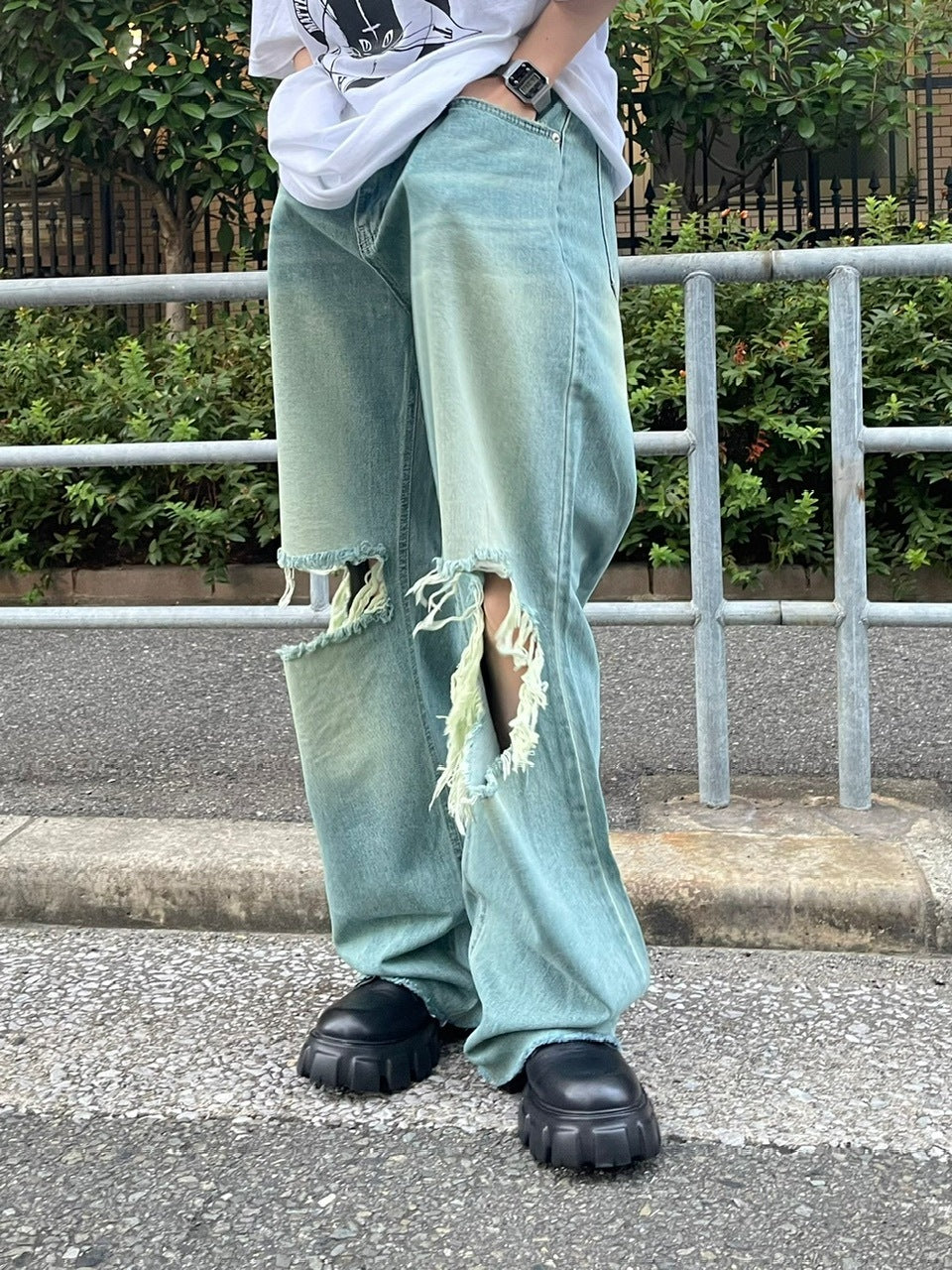 大阪店WEB限定【Chikashitsu +】vintage crash denim pants (2color)