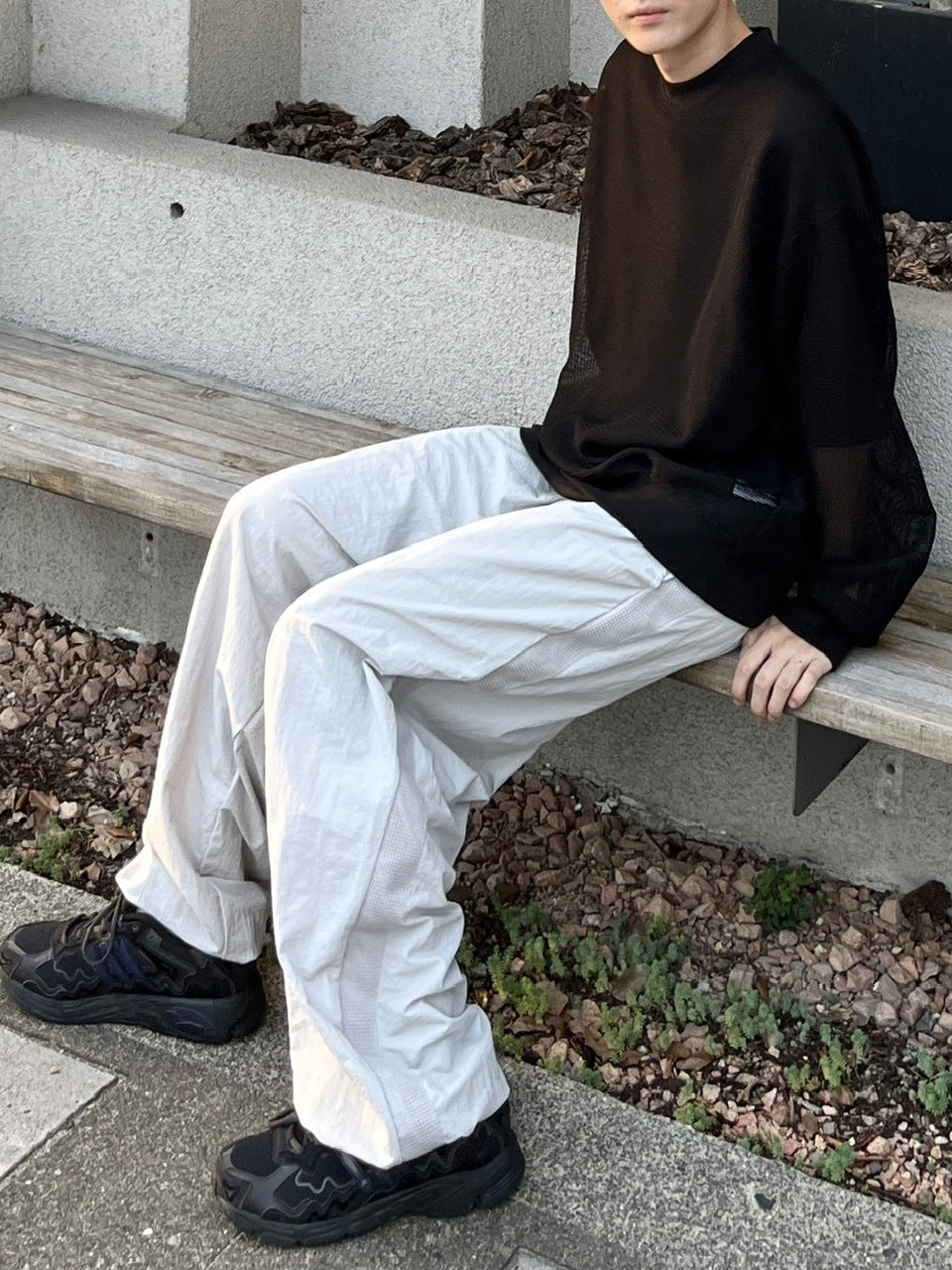 受注制【youll】mesh line wide pants (2color)