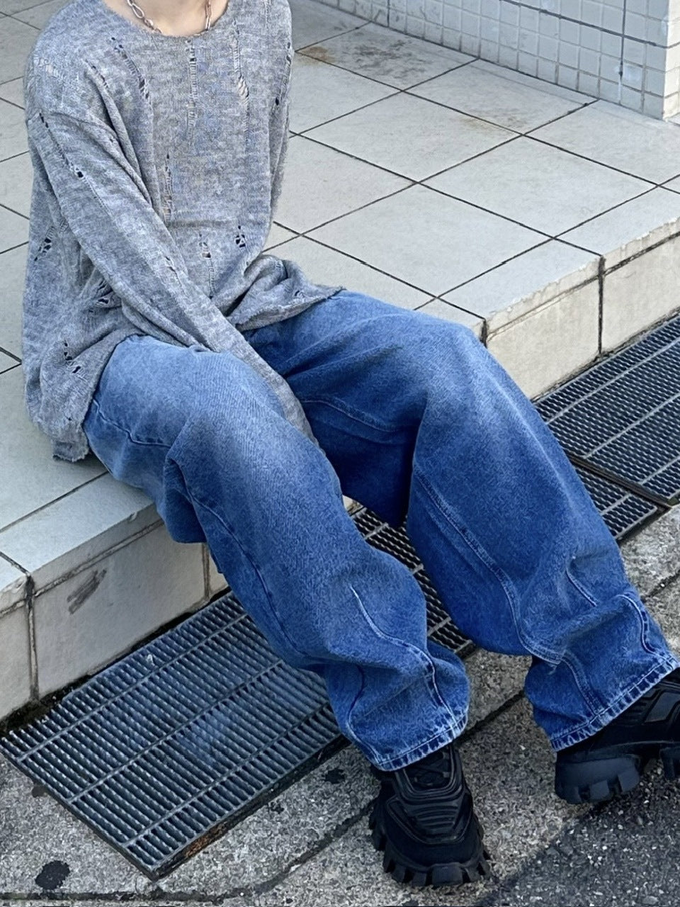 大阪店WEB限定受注制【Chikashitsu +】washing wide denim pants (2color)