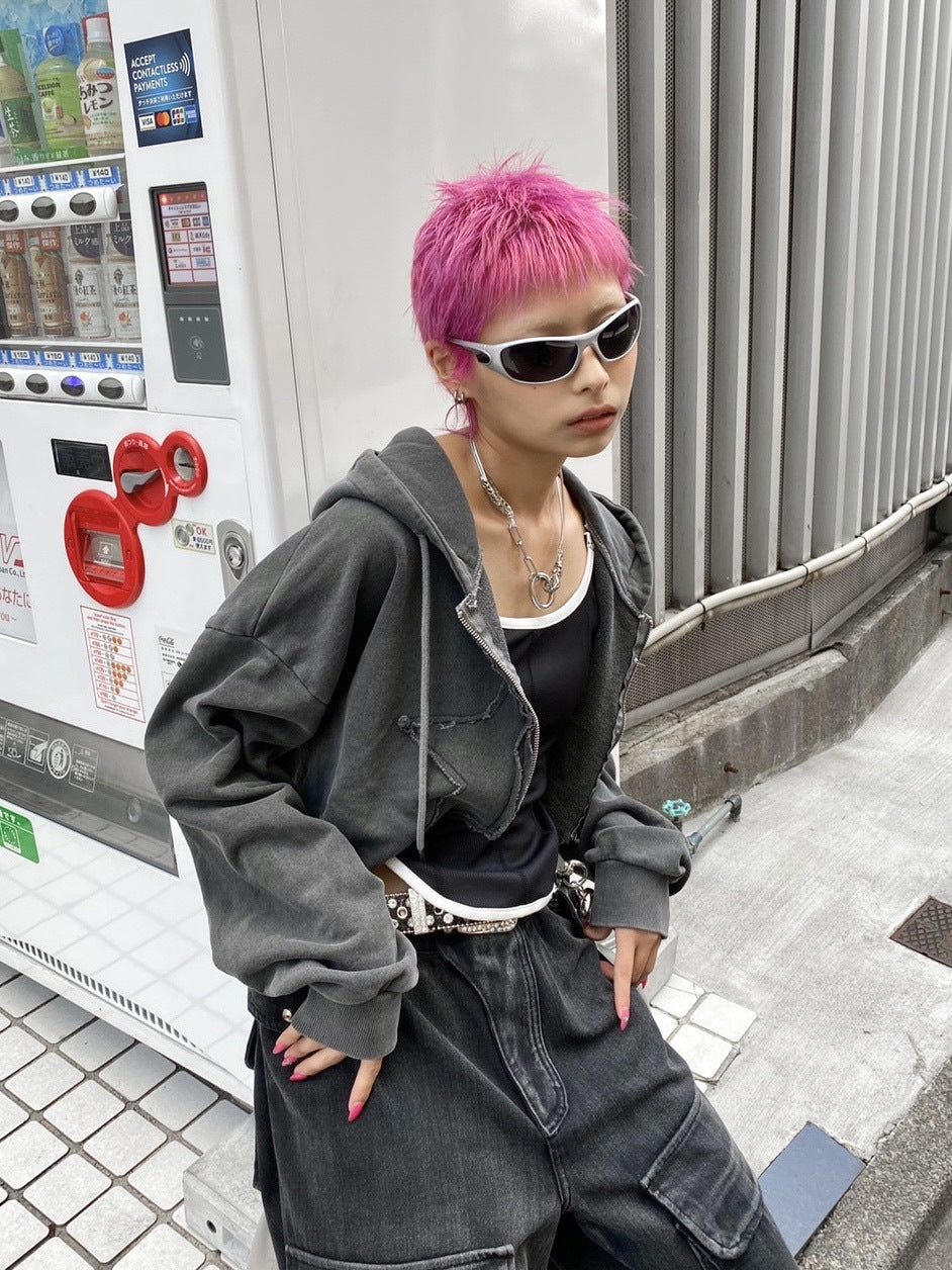 【Never mind the XU】star zip up crop hoodie (3color)