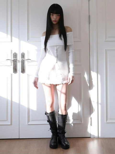 【Uglyshadow】BEAD KNIT OFF-SHOULDER / 【アグリーシャドウ】ビーズロングオフショルダー長袖カーディガン