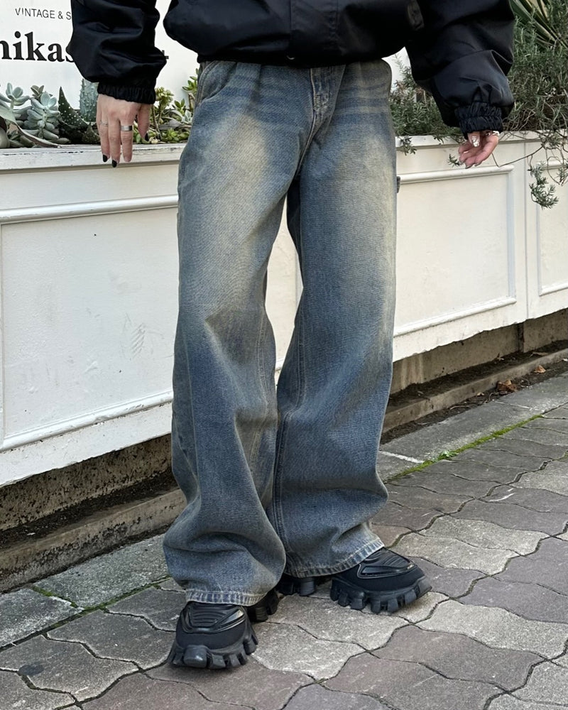 大阪店WEB限定受注制【Chikashitsu +】vintage wash carpenter denim pants (2color)