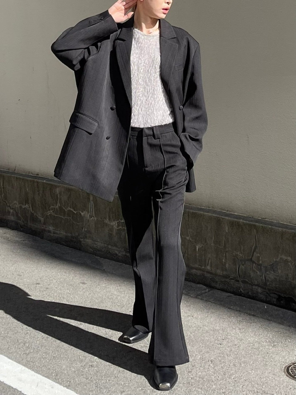 【Chikashitsu +】set up center press flare slacks (2color)