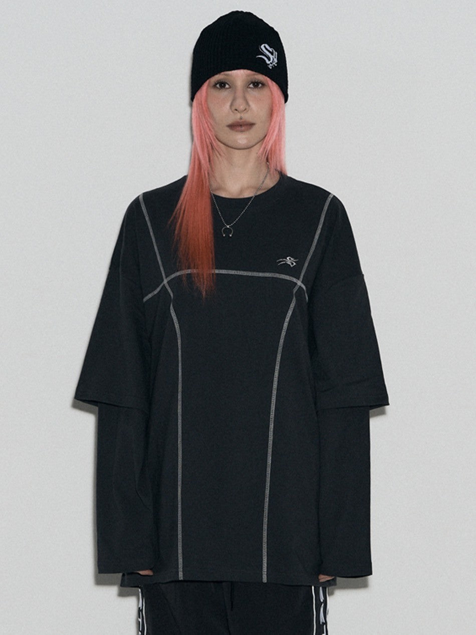 【SETUP‐EXE】LAYERD SLEEVE STITCH T-SHIRT