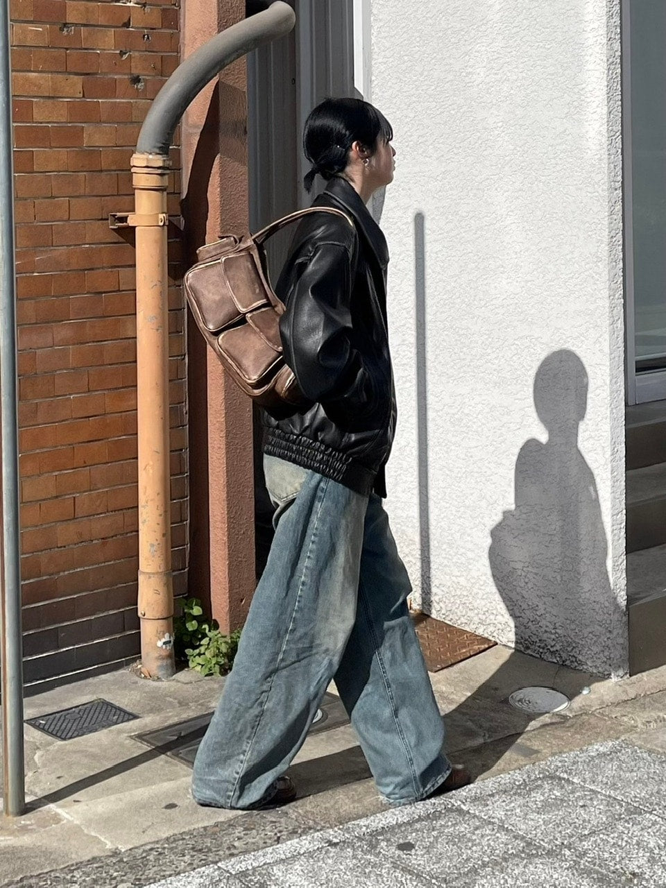 【Chikashitsu +】vintage leather hand bag (2color)
