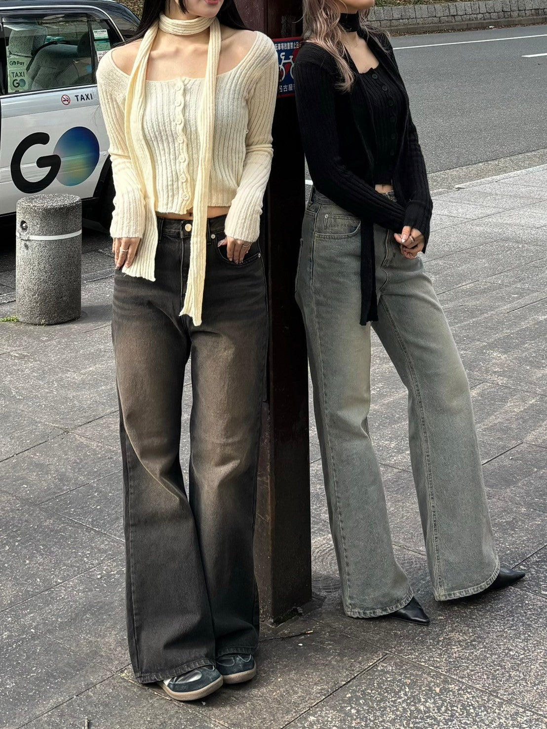 【Chikashitsu + LADIES】scarf set cropped knit tops (2color)