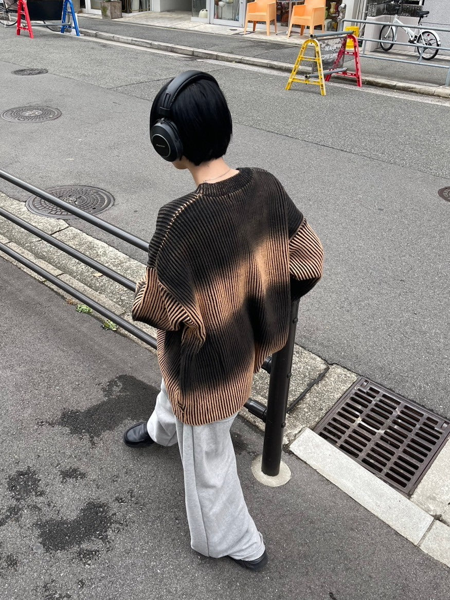 受注制【Chikashitsu +】bleach washing knit (3color) / 【チカシツプラス】ブリーチウォッシング長袖ニット