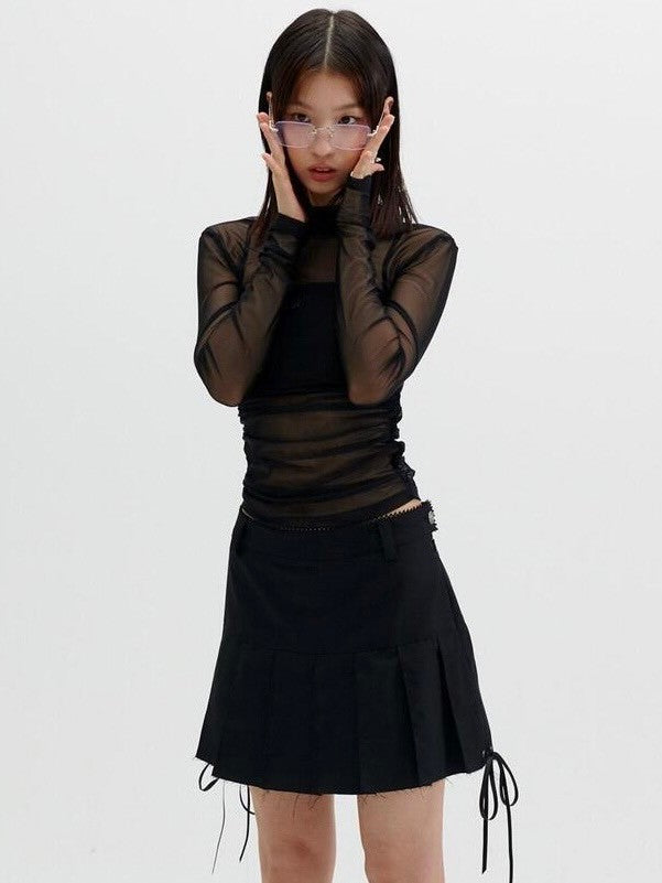 【runningHIGH】CUT OFF PLEATED MINI SKIRT