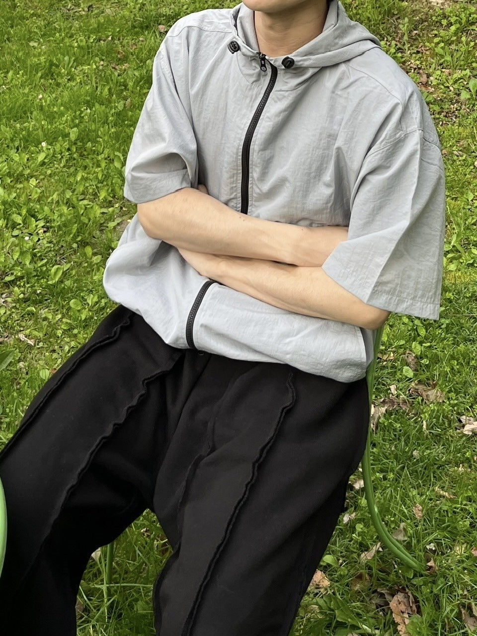 受注制【youll】half sleeve nylon hooded blouson (2color)