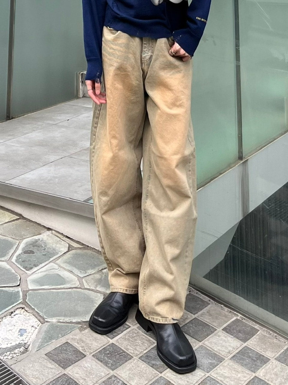 【Chikashitsu +】vintage wash semi wide denim pants 3 / 【チカシツプラス】ヴィンテージウォッシュセミワイドデニムパンツ