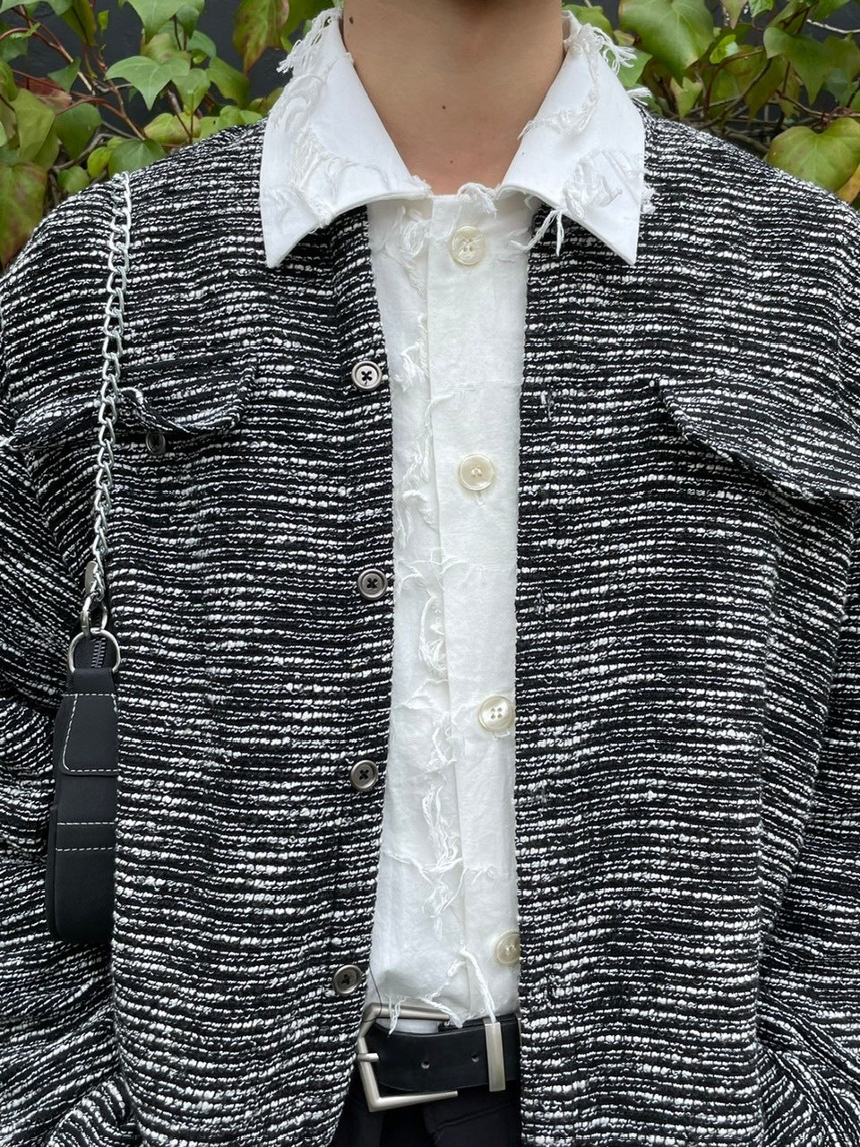 受注制【Chikashitsu +】no collar light tweed shirt (2color)