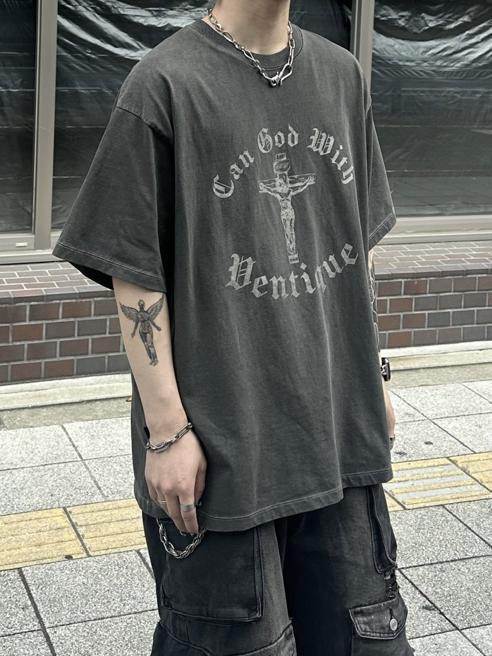 大阪店WEB限定【Chikashitsu +】box fit jesus t-shirt (2color)