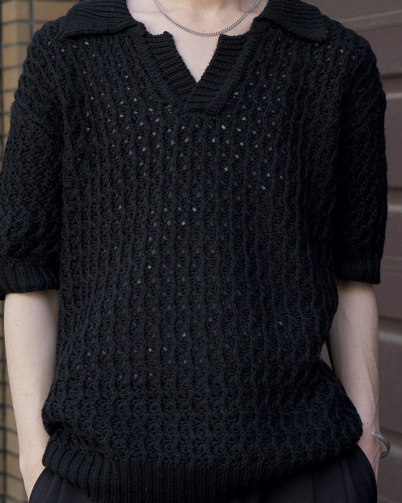 東京店WEB限定受注制【Chikashitsu +】skipper mesh knit polo (3color)