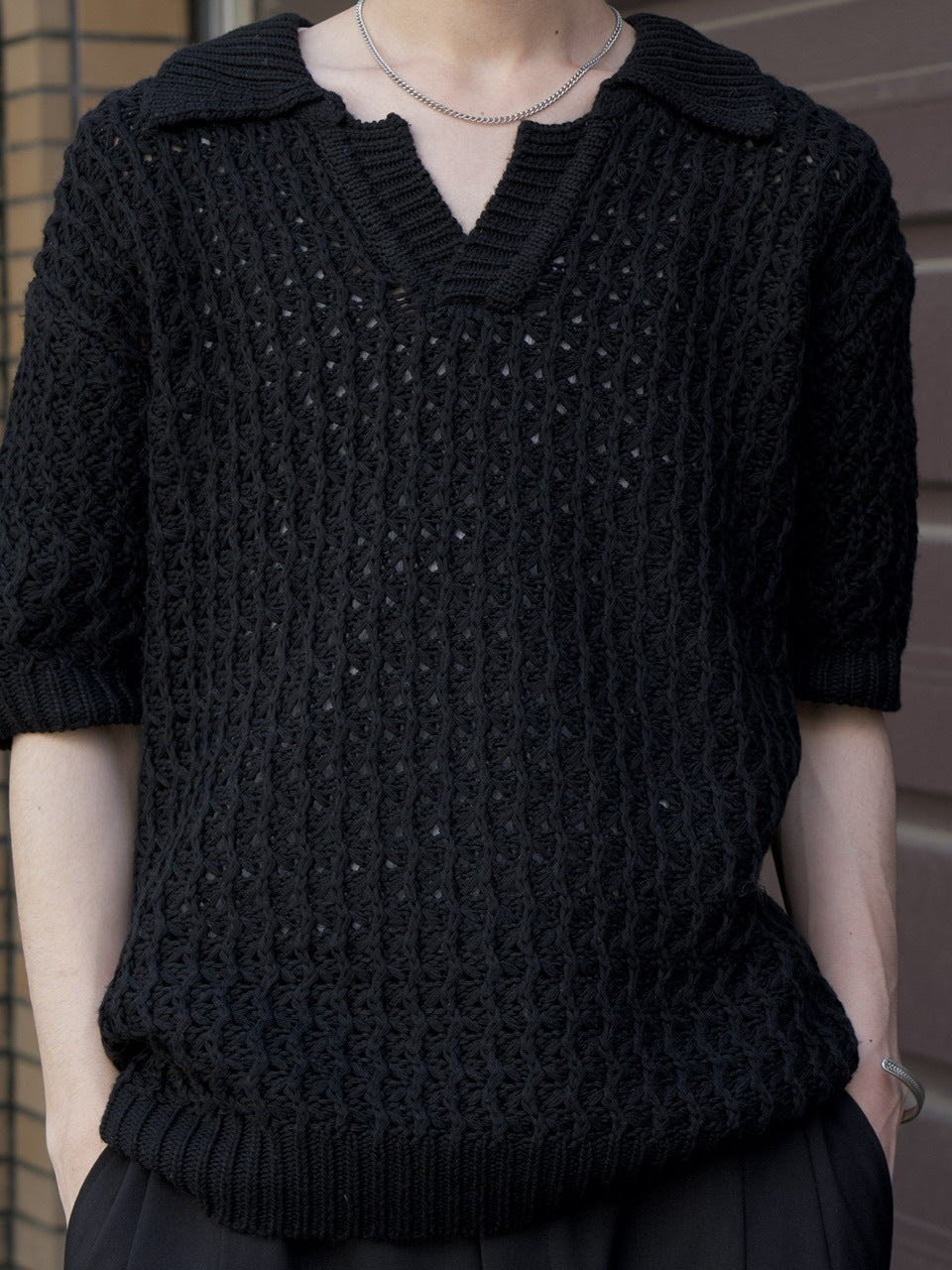 東京店WEB限定受注制【Chikashitsu +】skipper mesh knit polo (3color)