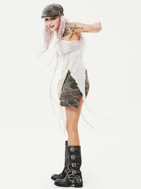 【HOLY NUMBER 7】Ribbon Ruffle Tube Top