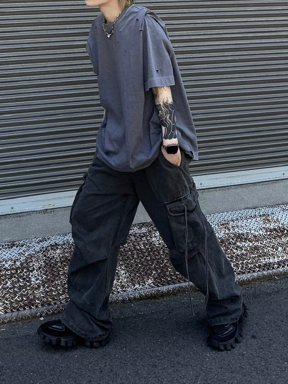 受注制【Chikashitsu +】pigment wash side rope cargo pants (2color)