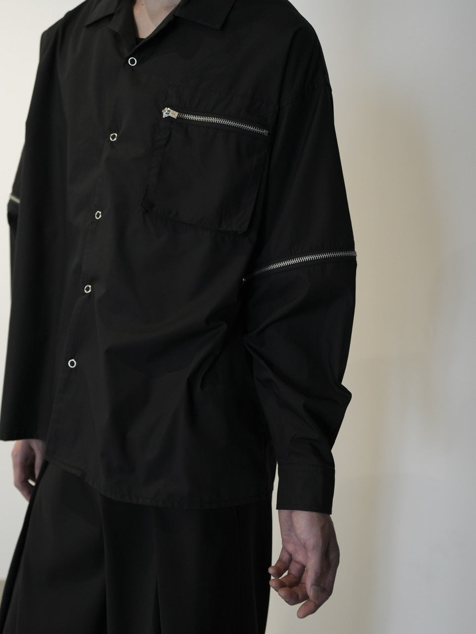 【CS】2way zip square cut shirt (black) / 【シーエス】2ウェイジップスクエアカット長袖シャツ