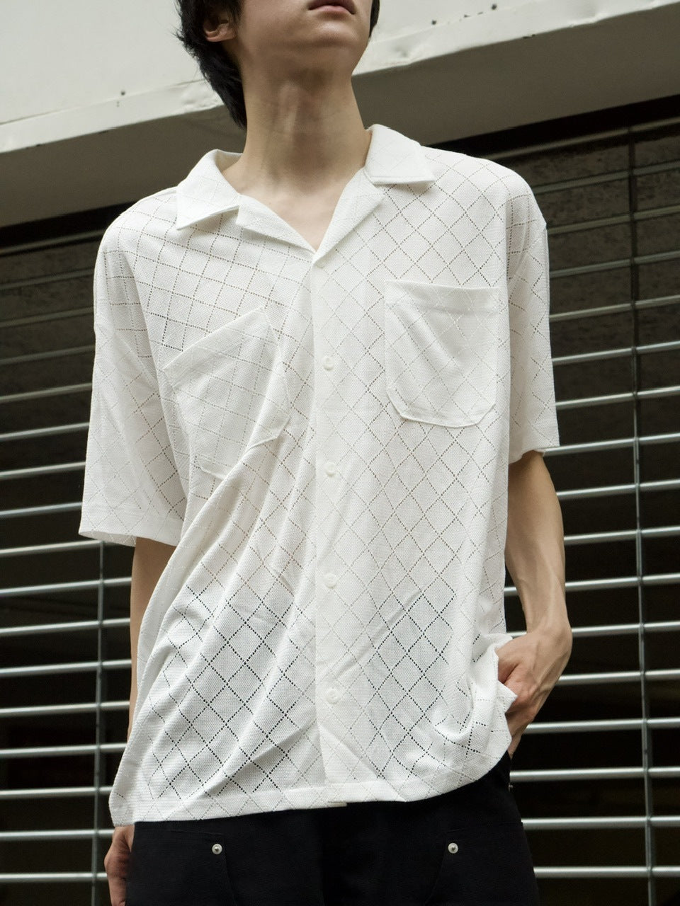 東京店WEB限定受注制【Chikashitsu +】argyle knit open color shirt (3color)