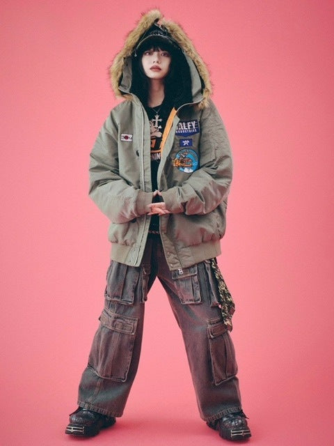 【GALFY】ダーティーデニムワイドカーゴ