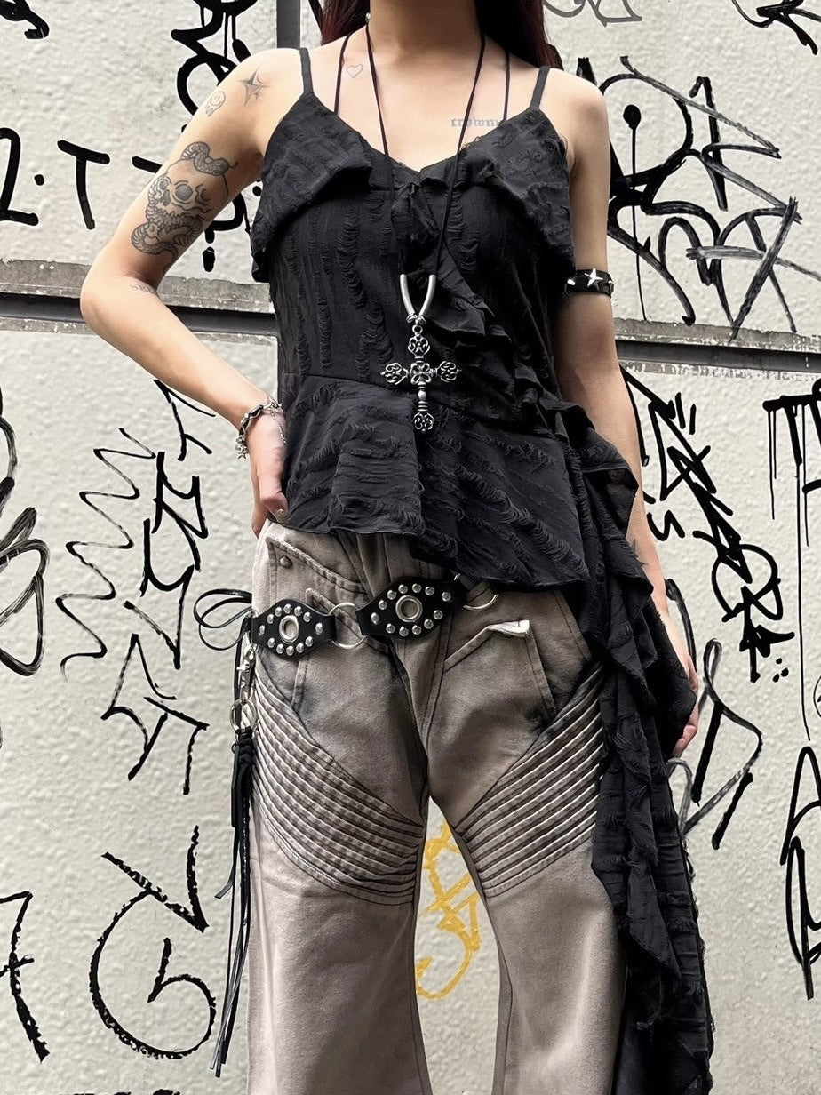 受注制【Never mind the XU】damage frill sleeveless (3color)