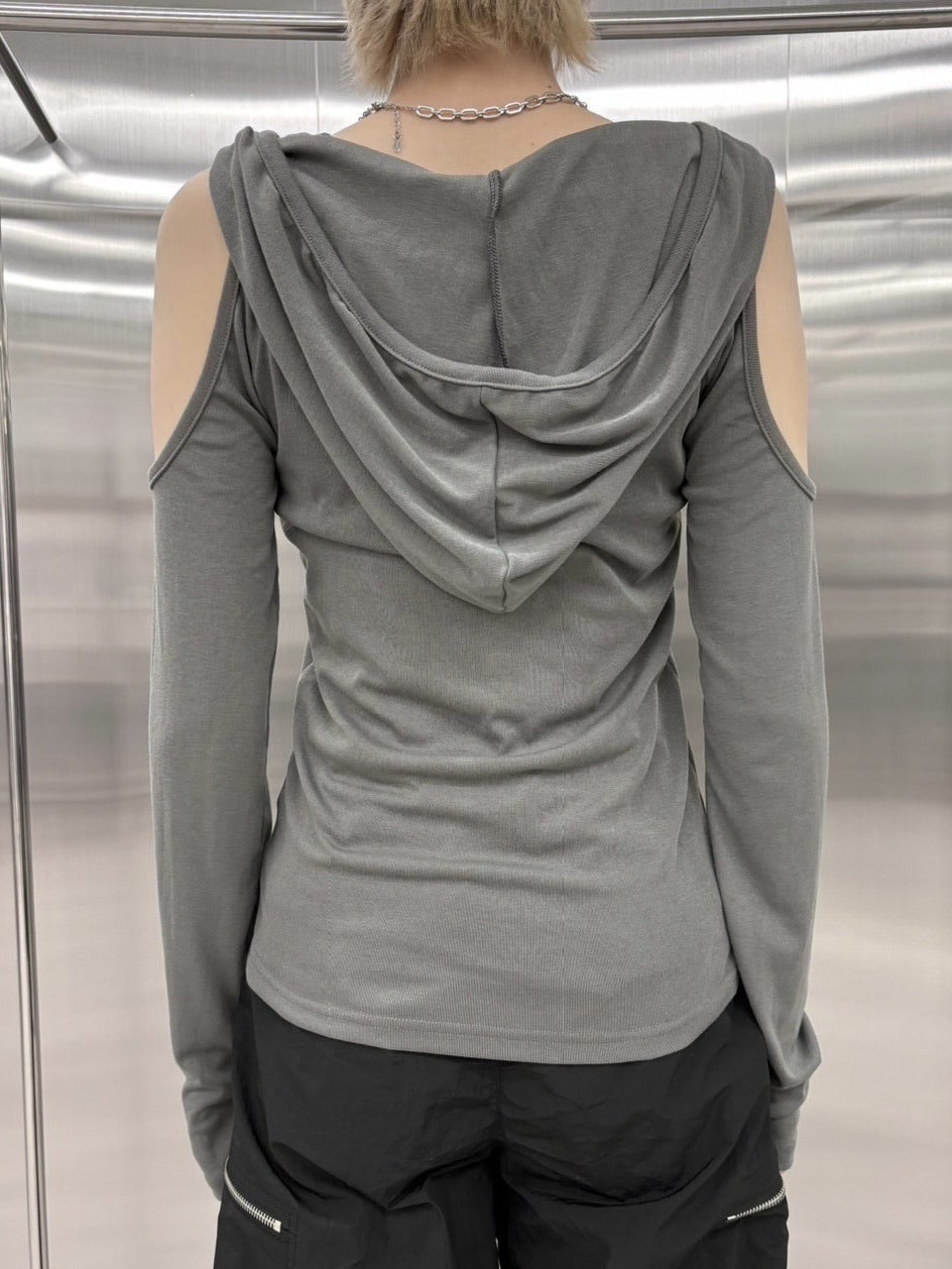 【nmtc +】shoulder slit hooded long sleeve tee (3color)