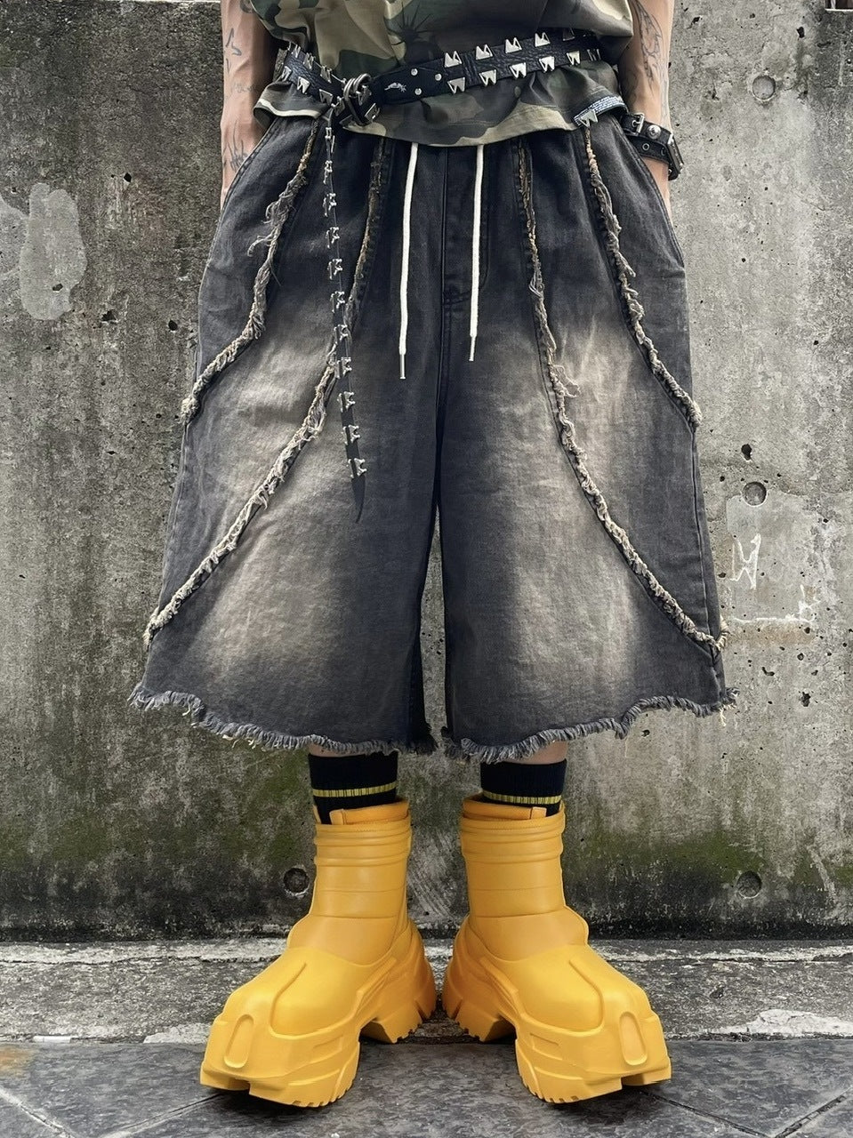 受注制【Never mind the XU】line denim half pants (2color)