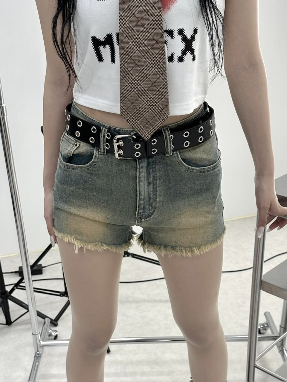 受注制【Never mind the XU】vintage wash denim short pants (2color)