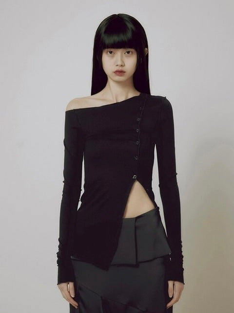 【FLAREUP】One-Shoulder Lettuce Stitch Cardigan