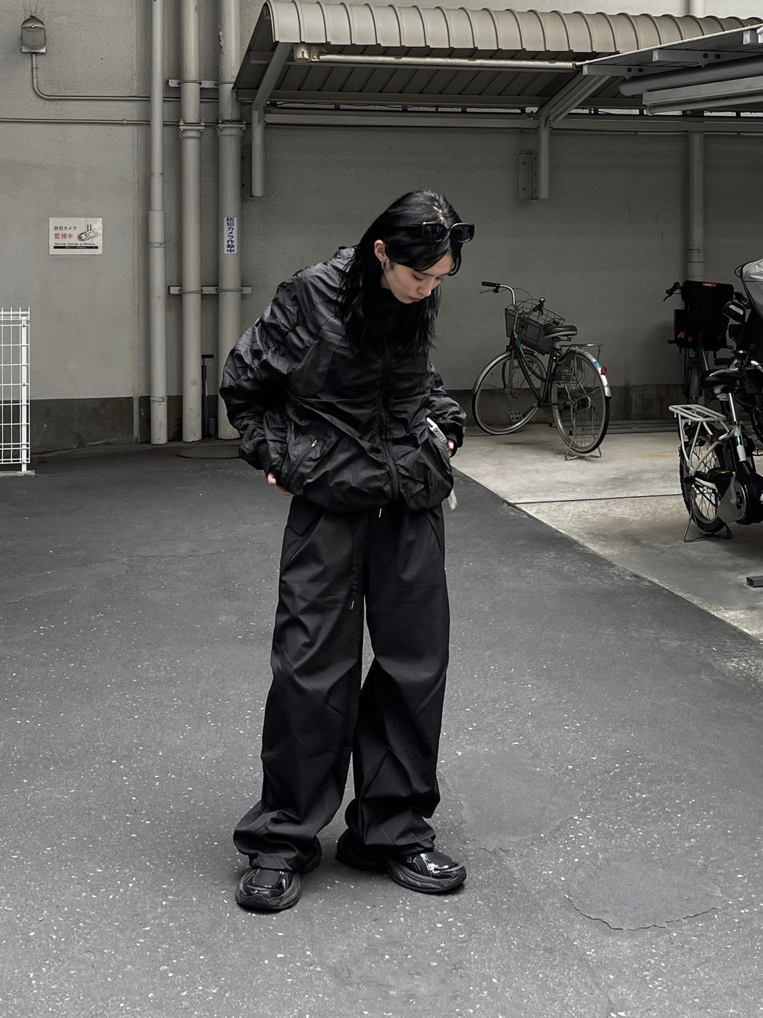受注制【oaks】tuck design nylon wide pants (2color)