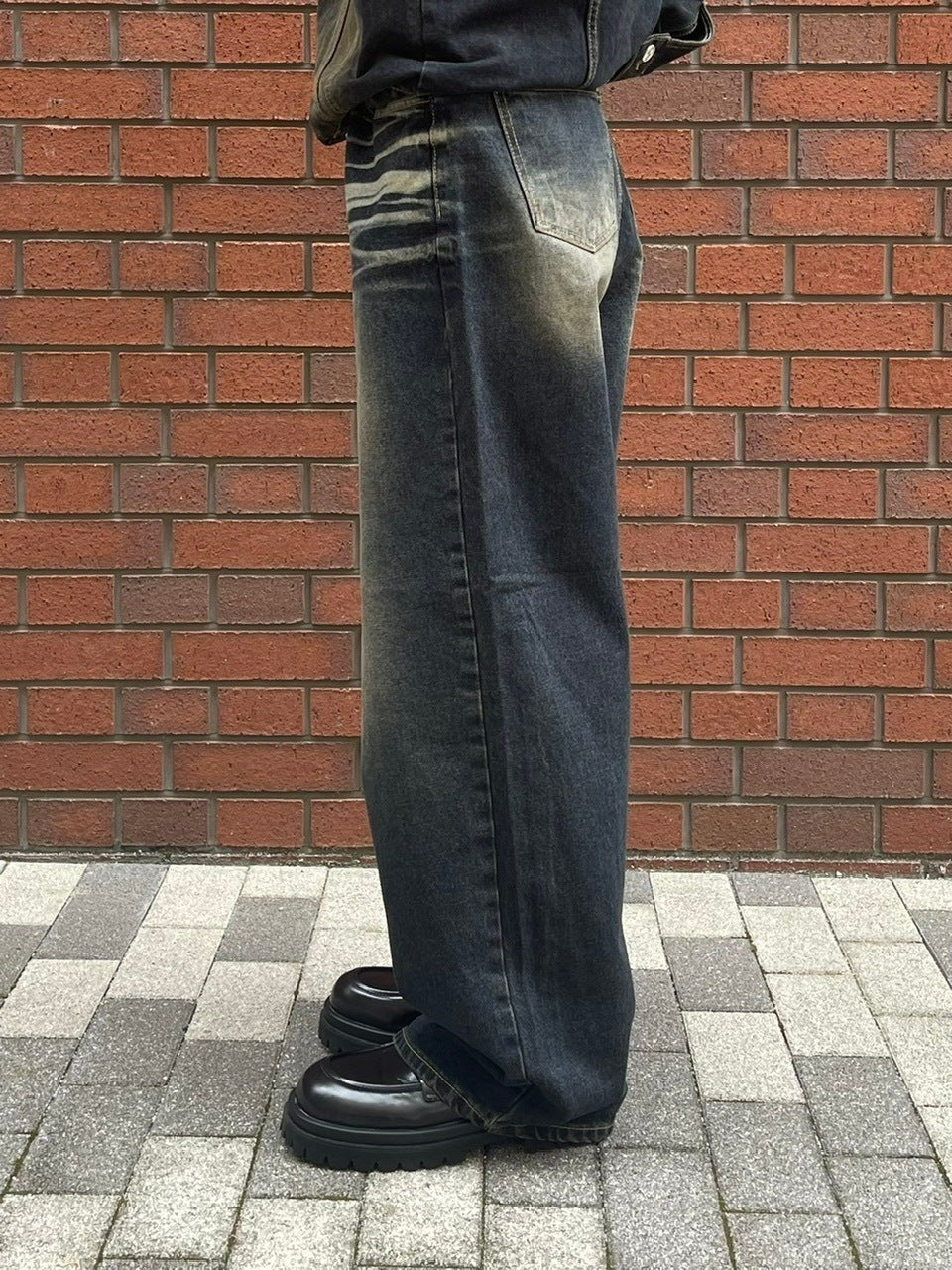受注制【Chikashitsu +】vintage wash straight denim pants (2color