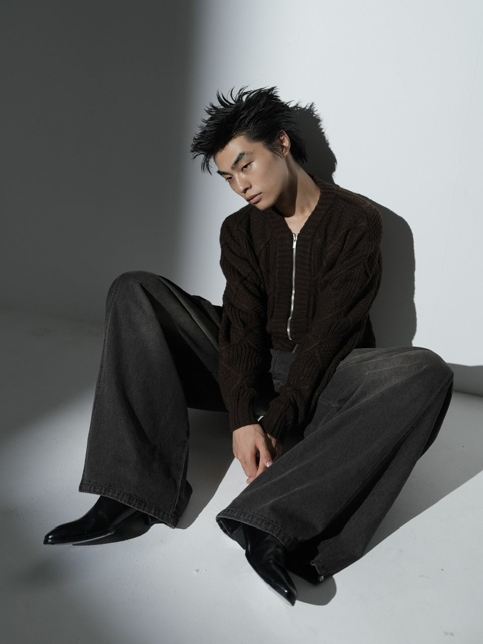 【CS】side tuck drape denim pants (dark brown)