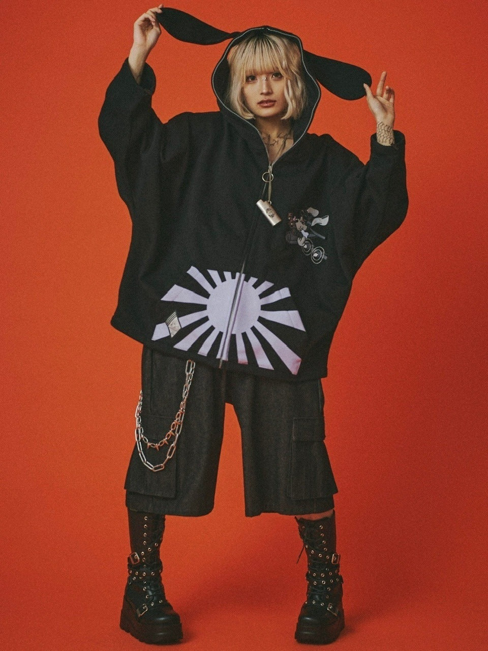 【GALFY】反戦パーカー / 【ガルフィー】ロゴ長袖耳付きパーカー