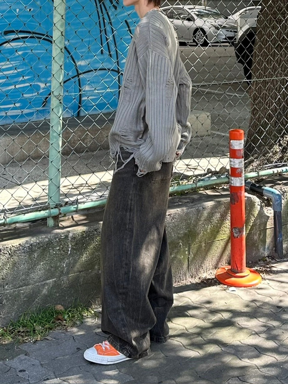 大阪店WEB限定受注制【Chikashitsu +】vintage wash wide denim pants (brown)