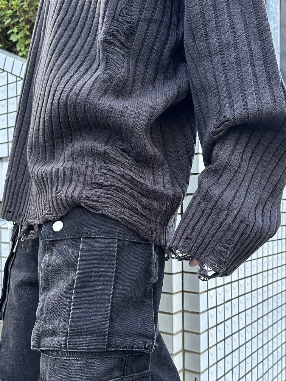 大阪店WEB限定【Chikashitsu +】overfit damage knit (3color)