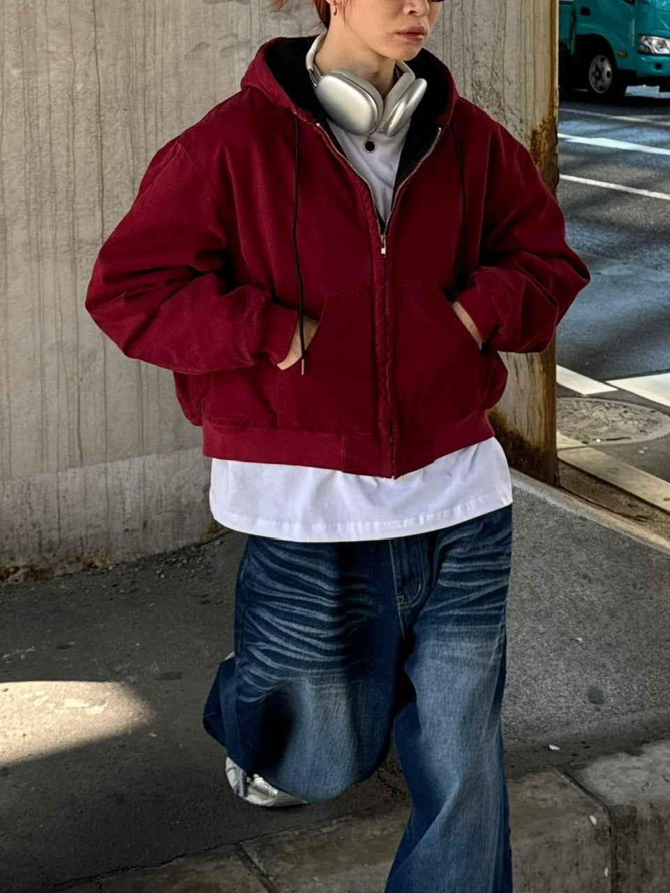 受注制【Chikashitsu +】cropped hooded work blouson (2color) / 【チカシツプラス】クロップドフードジップアップパーカーワーク長袖ブルゾン