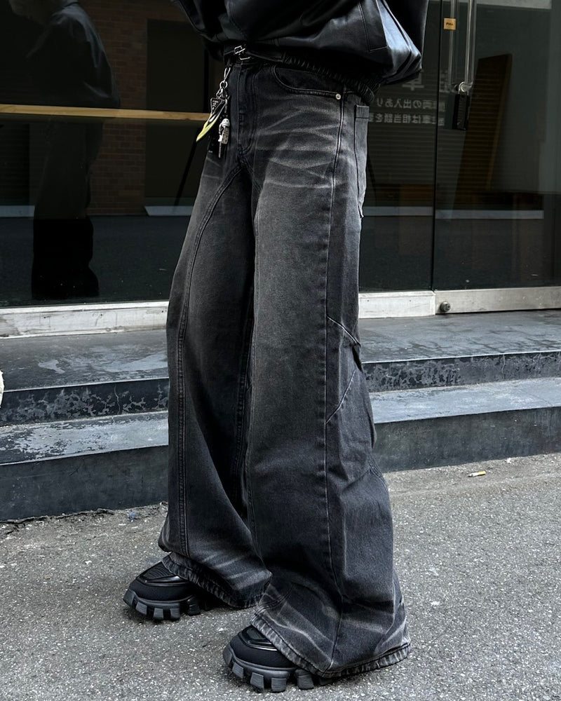 大阪店WEB限定受注制【Chikashitsu +】back snap wide flare denim pants (2color)