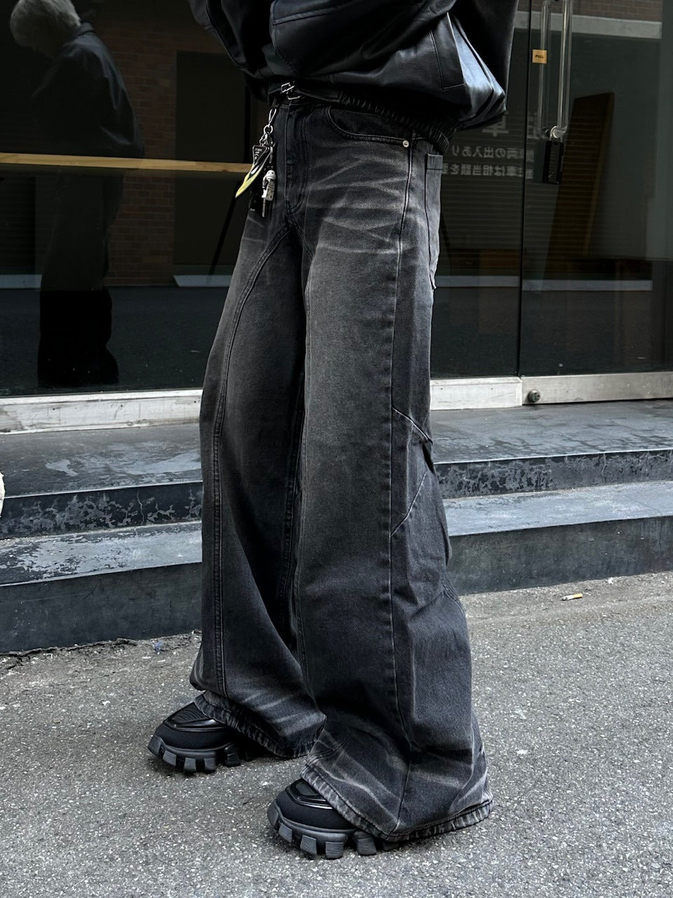 大阪店WEB限定受注制【Chikashitsu +】back snap wide flare denim pants (2color)