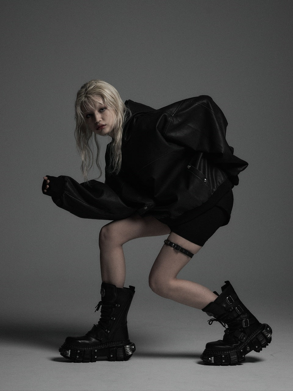 【Rosen Kreuz】VINTAGE LEATHER SHIRRING HOODIE