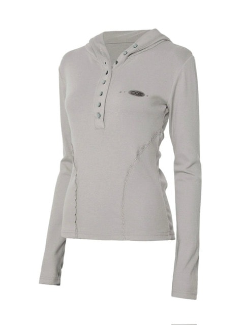 【FLAREUP】Button Up Lace Hoodie / 【フレアアップ】ボタンアップレースフードロングTシャツ