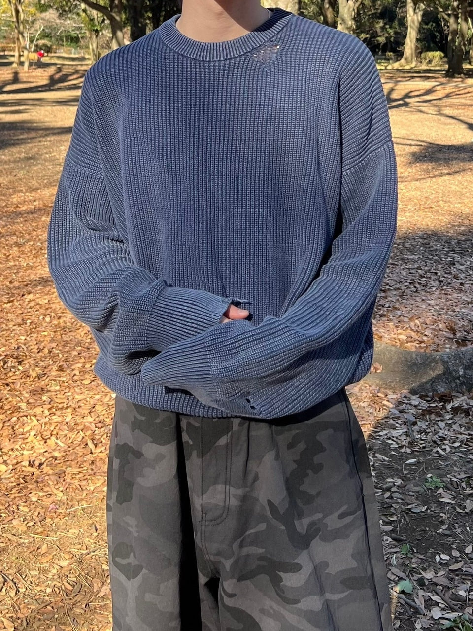 【Chikashitsu +】vintage wash damage knit (3color) / 【チカシツプラス】ビンテージウォッシュダメージ長袖ニット