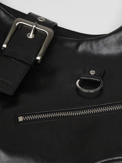 【NOT KNOWING】Black Moto Hobo Bag (LEATHER)