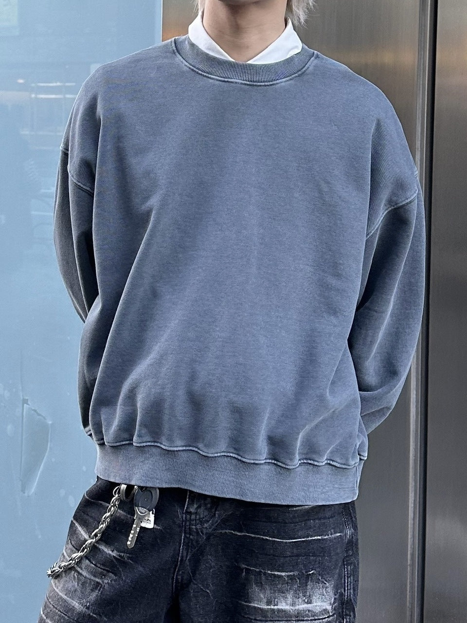 受注制【Chikashitsu +】cropped washing sweat (4color) / 【チカシツプラス】ウォッシングクロップ長袖スウェットシャツ