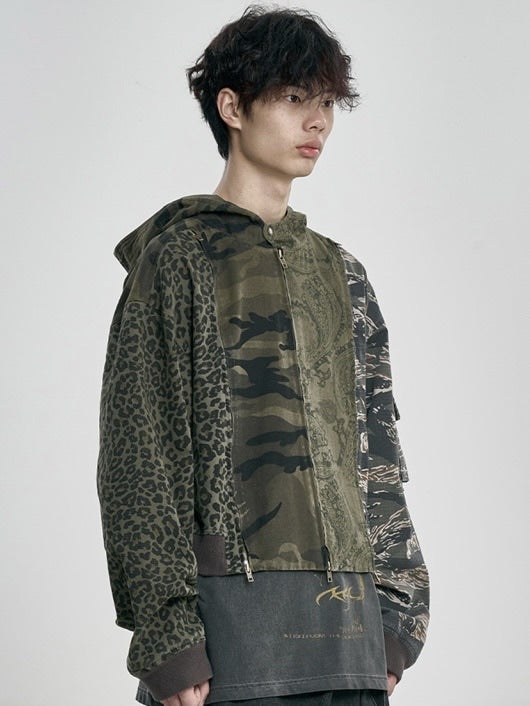 【AJOBYAJO】Camouflage Zip-Up Hooded Jacket