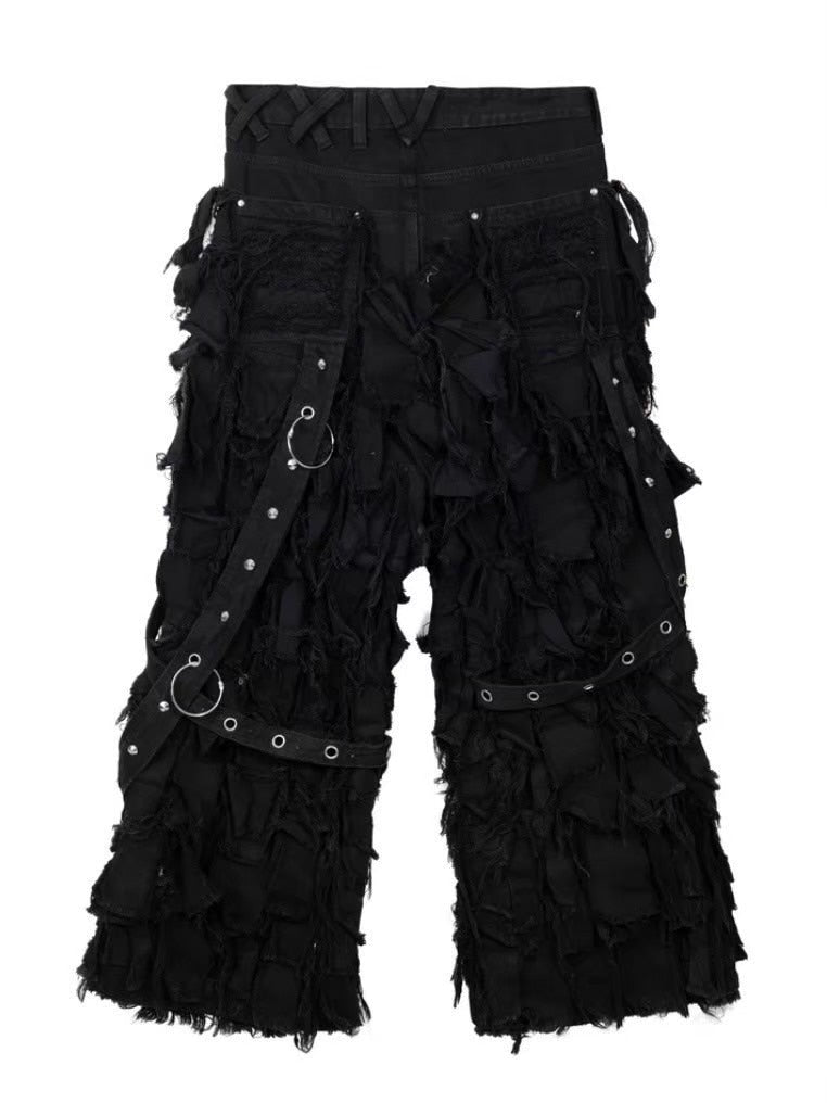 【UNIZ】BLACK MONSTER PANTS / 【ユニズ】ブラックモンスターダメージワイドデニムパンツ