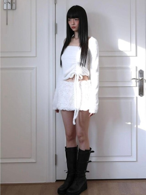 【Uglyshadow】ANGORA HOODIE TANK TOP / 【アグリーシャドウ】アンゴラフードタンクトップ長袖カーディガン