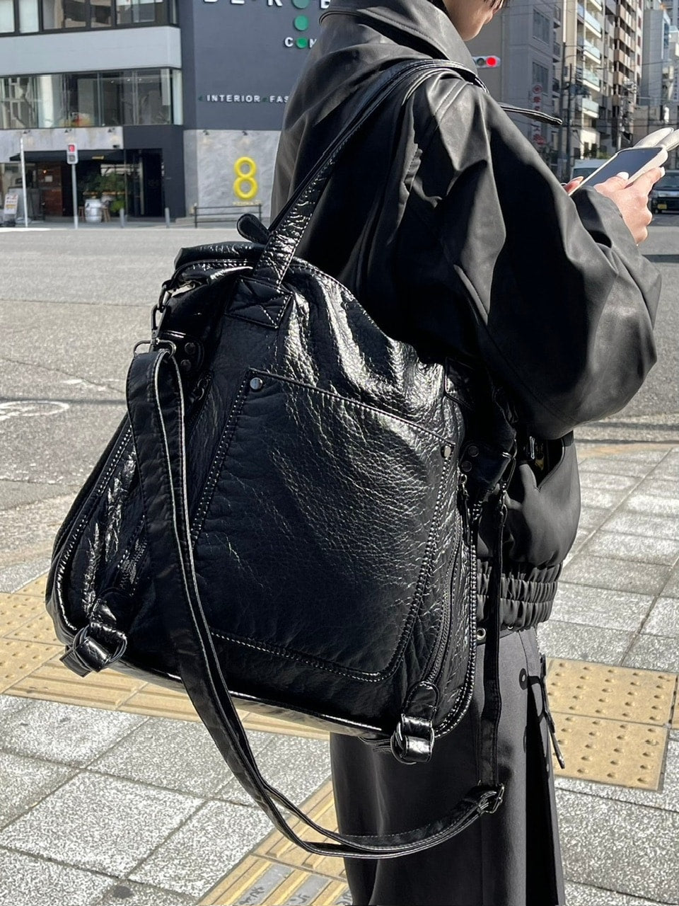 受注制【Chikashitsu +】antique like eco leather tote bag / 【チカシツプラス】アンティーク風エコレザートートバッグ