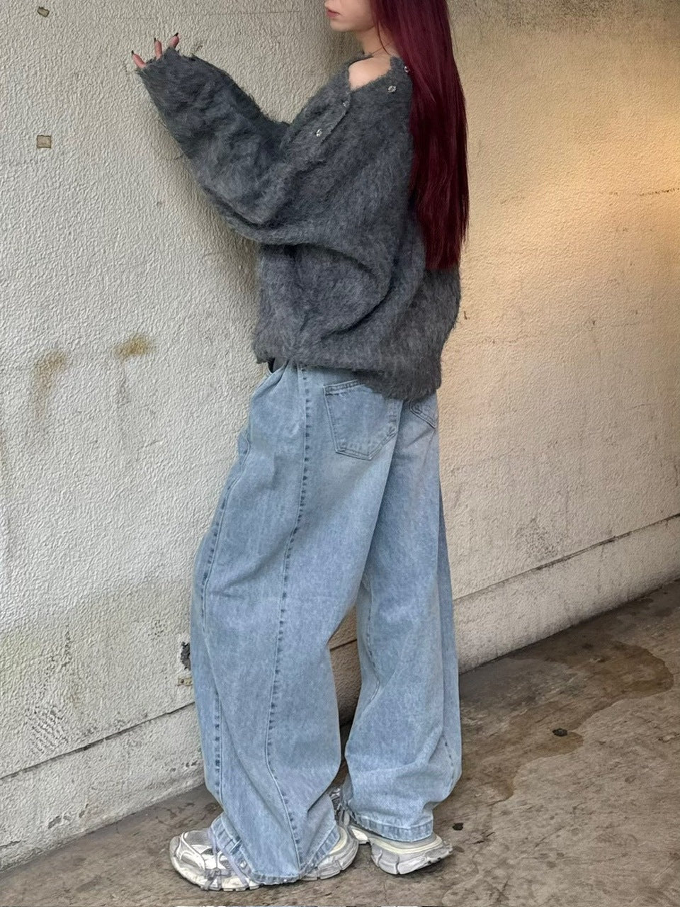 【Chikashitsu +】half off shoulder button knit (3color)