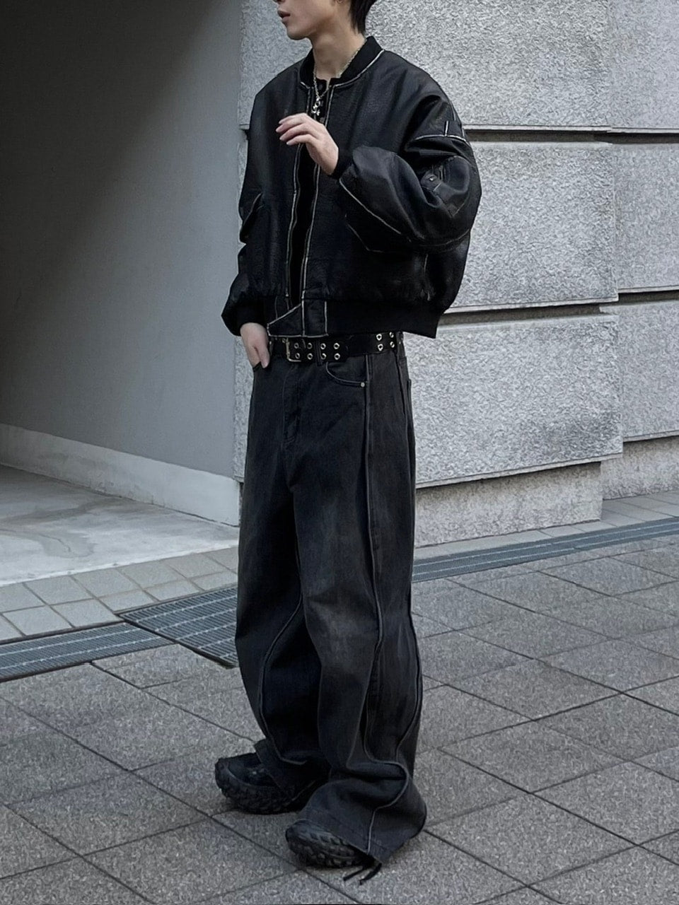受注制【Chikashitsu +】wide curve denim pants