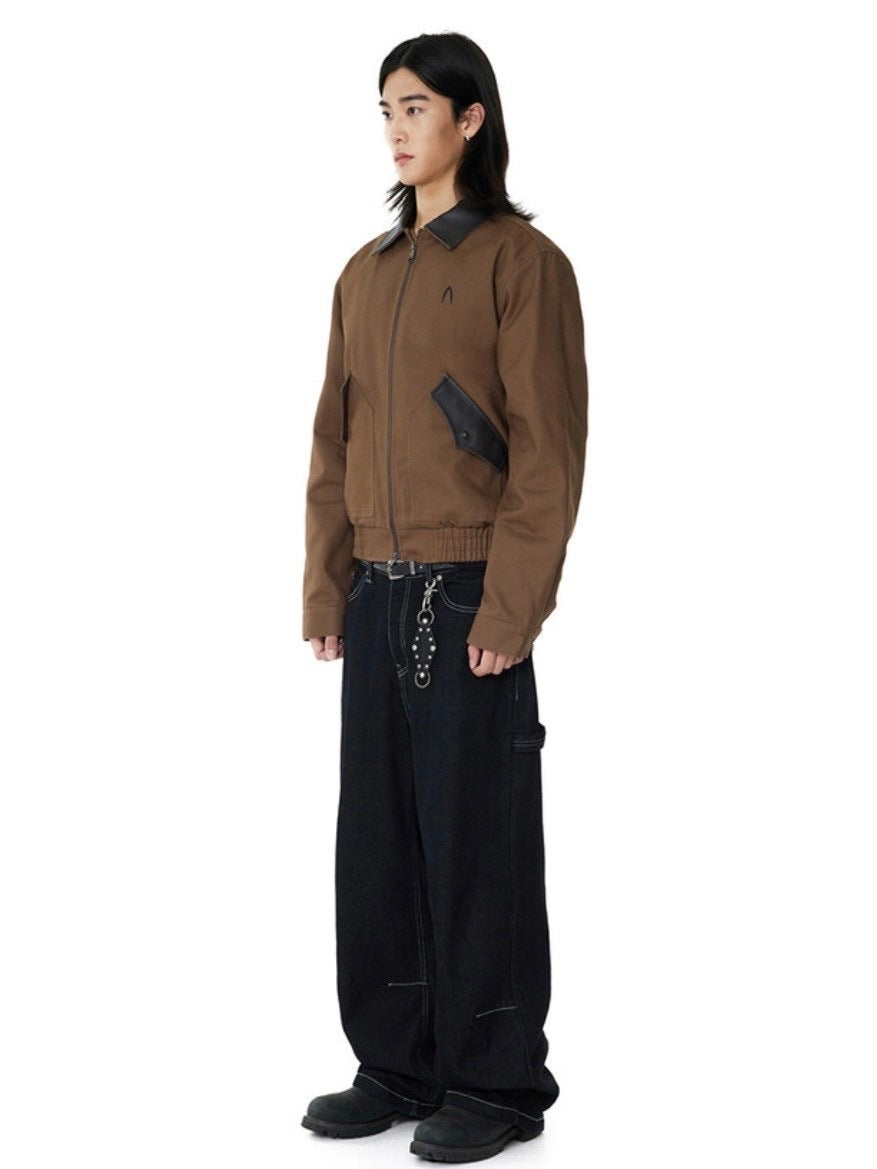 【AAKAM】Contrast Leather Work Jacket